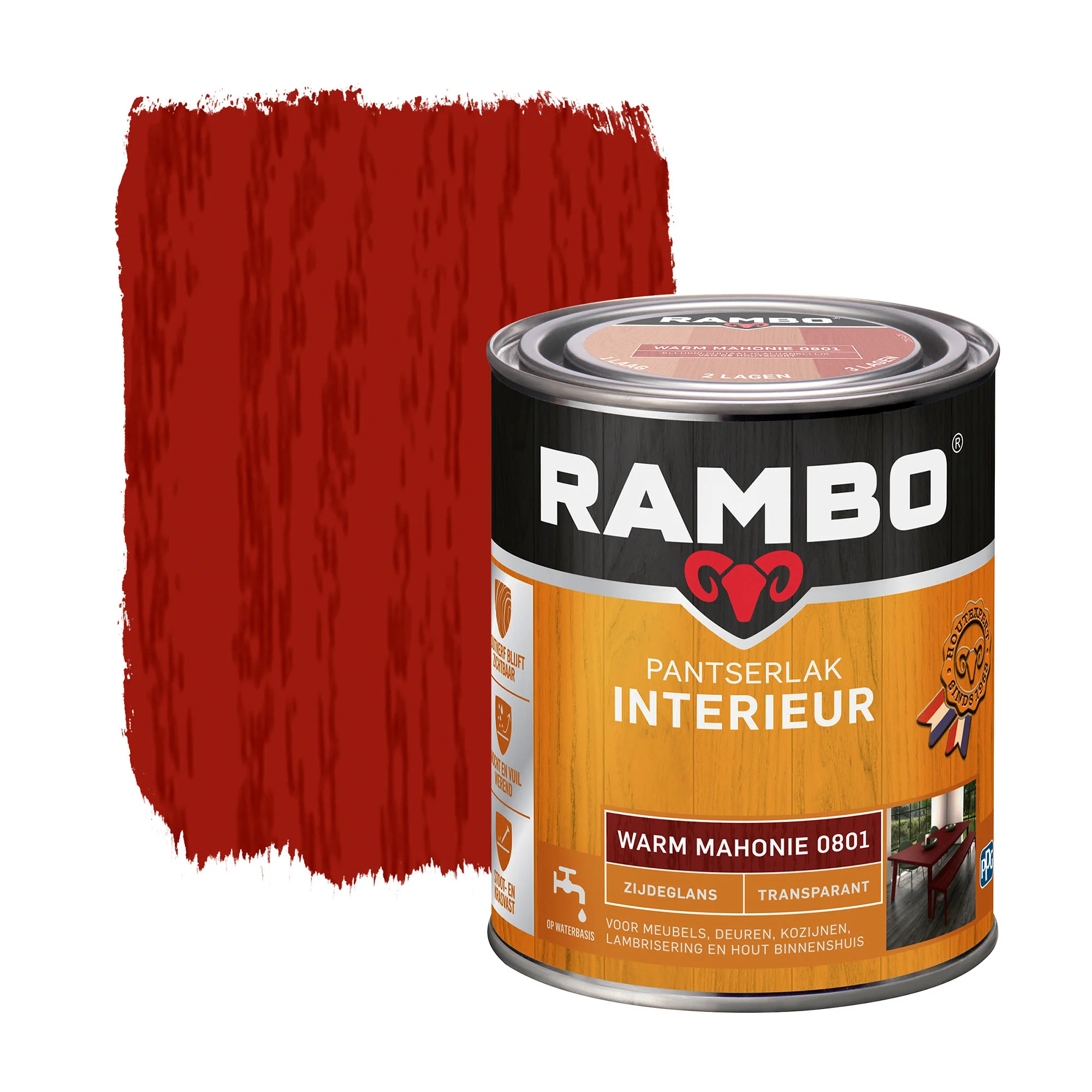 Pantserlak Interieur Transparant Zijdeglans Warm Mahonie 0801 | 750 ML
