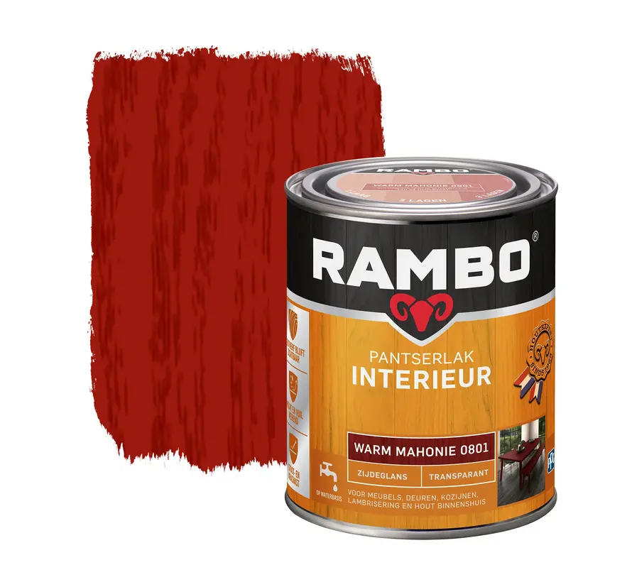 Rambo Pantserlak Interieur Transparant Zijdeglans Warm Mahonie 0801 - 250 ML