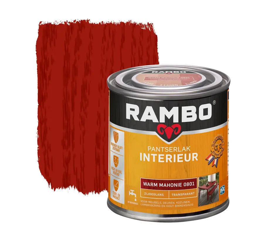 Rambo Pantserlak Interieur Transparant Zijdeglans Warm Mahonie 0801 - 250 ML