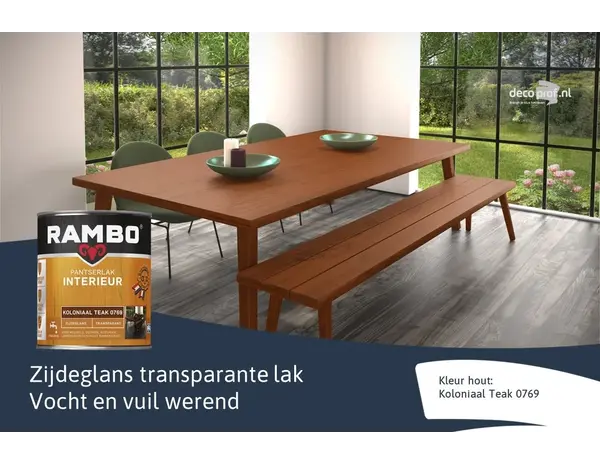 Rambo Pantserlak Interieur Transparant Zijdeglans Koloniaalteak 0769 Rambo Pantserlak Interieur Transparant Zijdeglans Koloniaalteak 0769