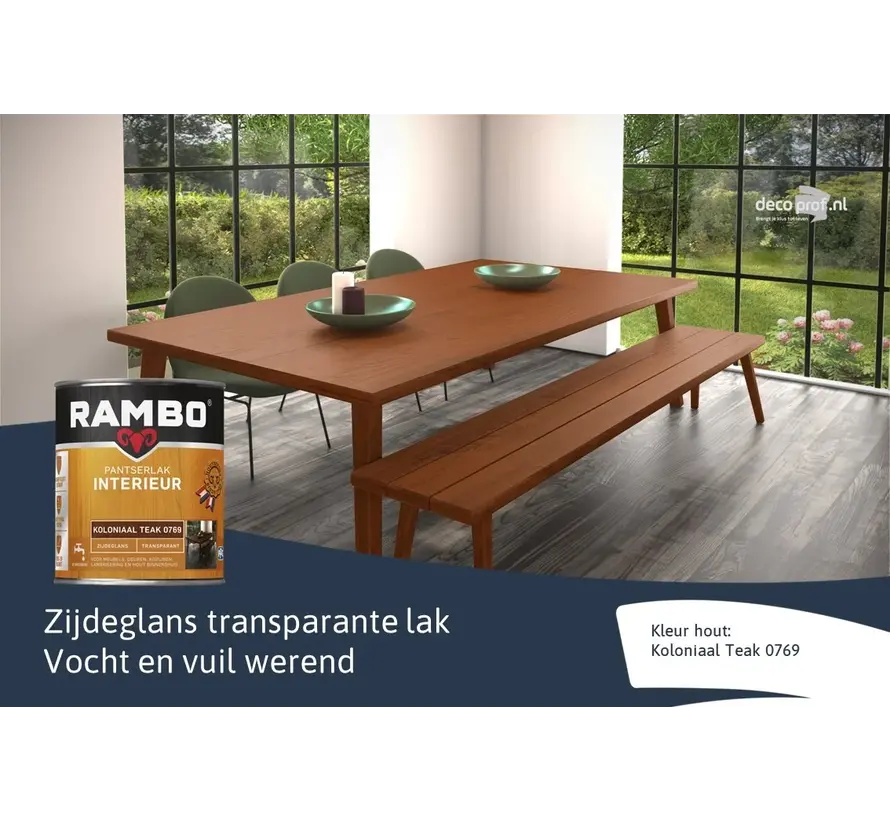 Rambo Pantserlak Interieur Transparant Zijdeglans Koloniaalteak 0769 - 250 ML