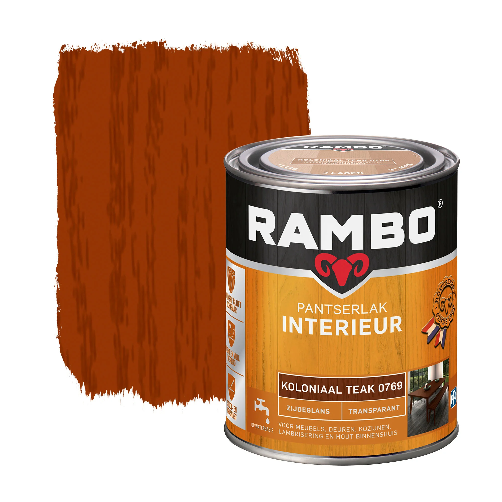 Pantserlak Interieur Transparant Zijdeglans Koloniaalteak 0769 | 750 ML