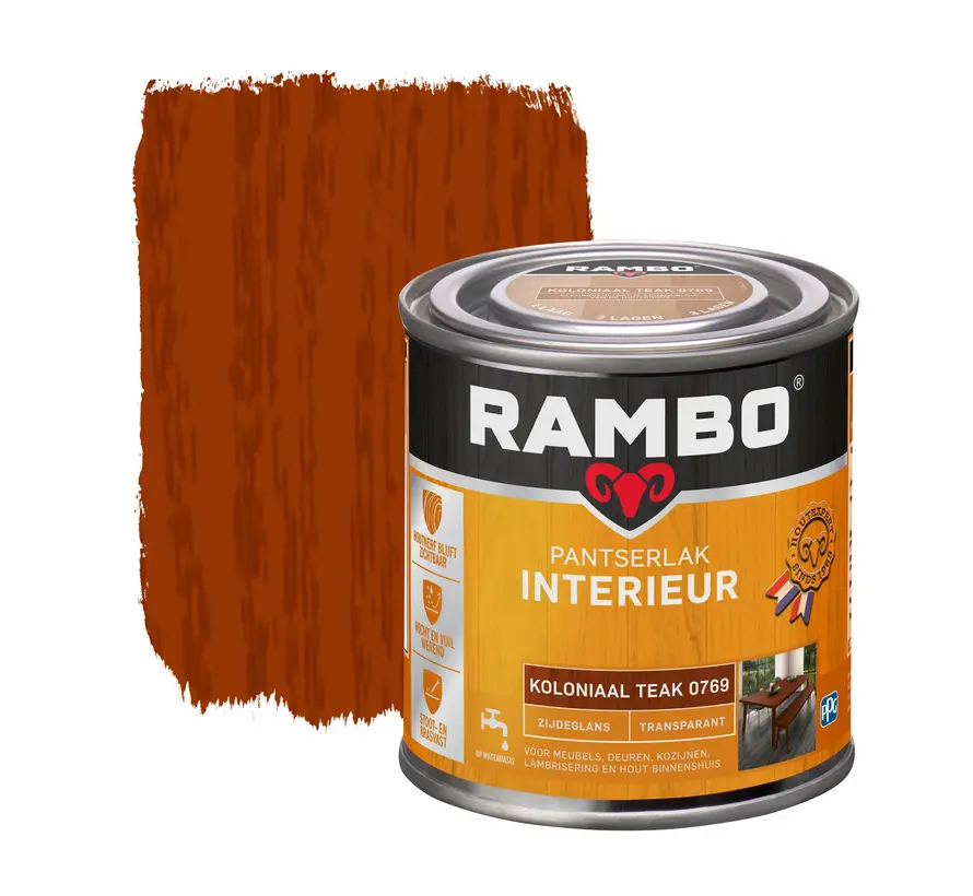 Rambo Pantserlak Interieur Transparant Zijdeglans Koloniaalteak 0769 - 250 ML