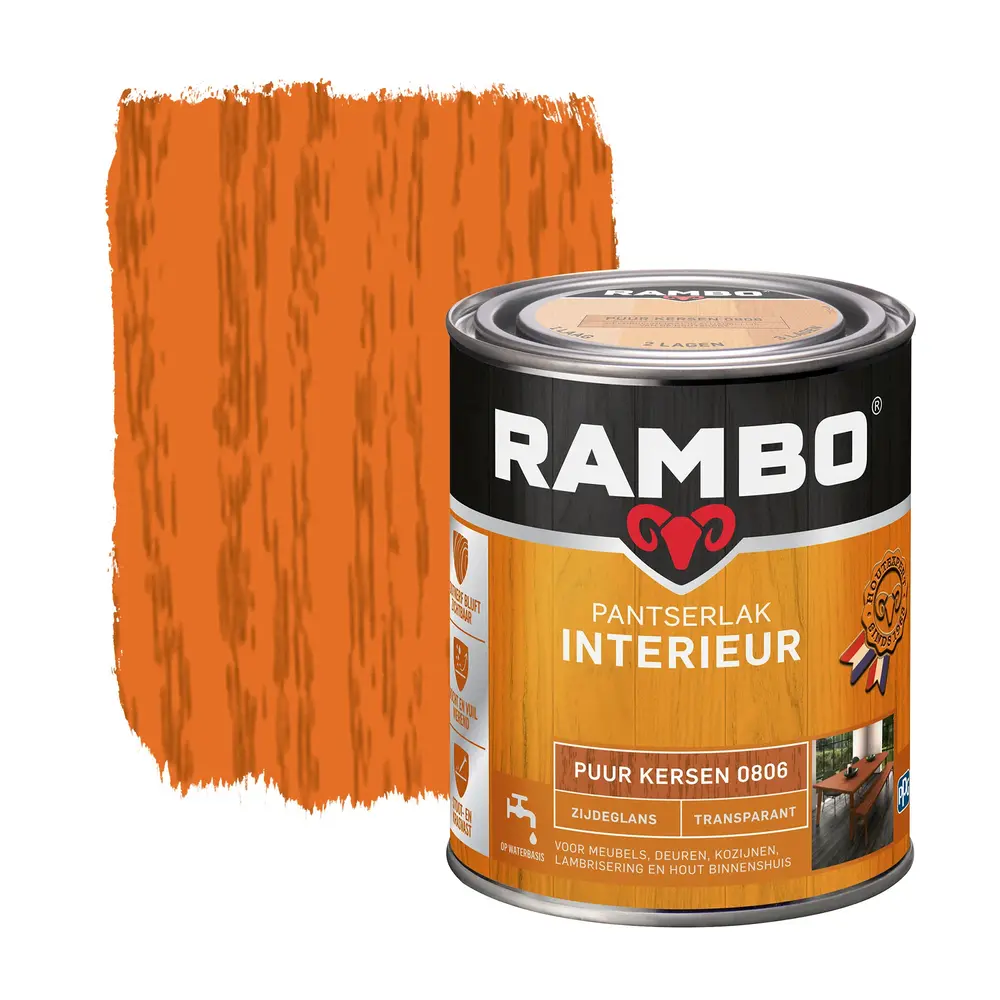 Rambo Pantserlak Interieur Transparant Zijdeglans Puur Kersen 0806 Rambo Pantserlak Interieur Transparant Zijdeglans Puur Kersen 0806
