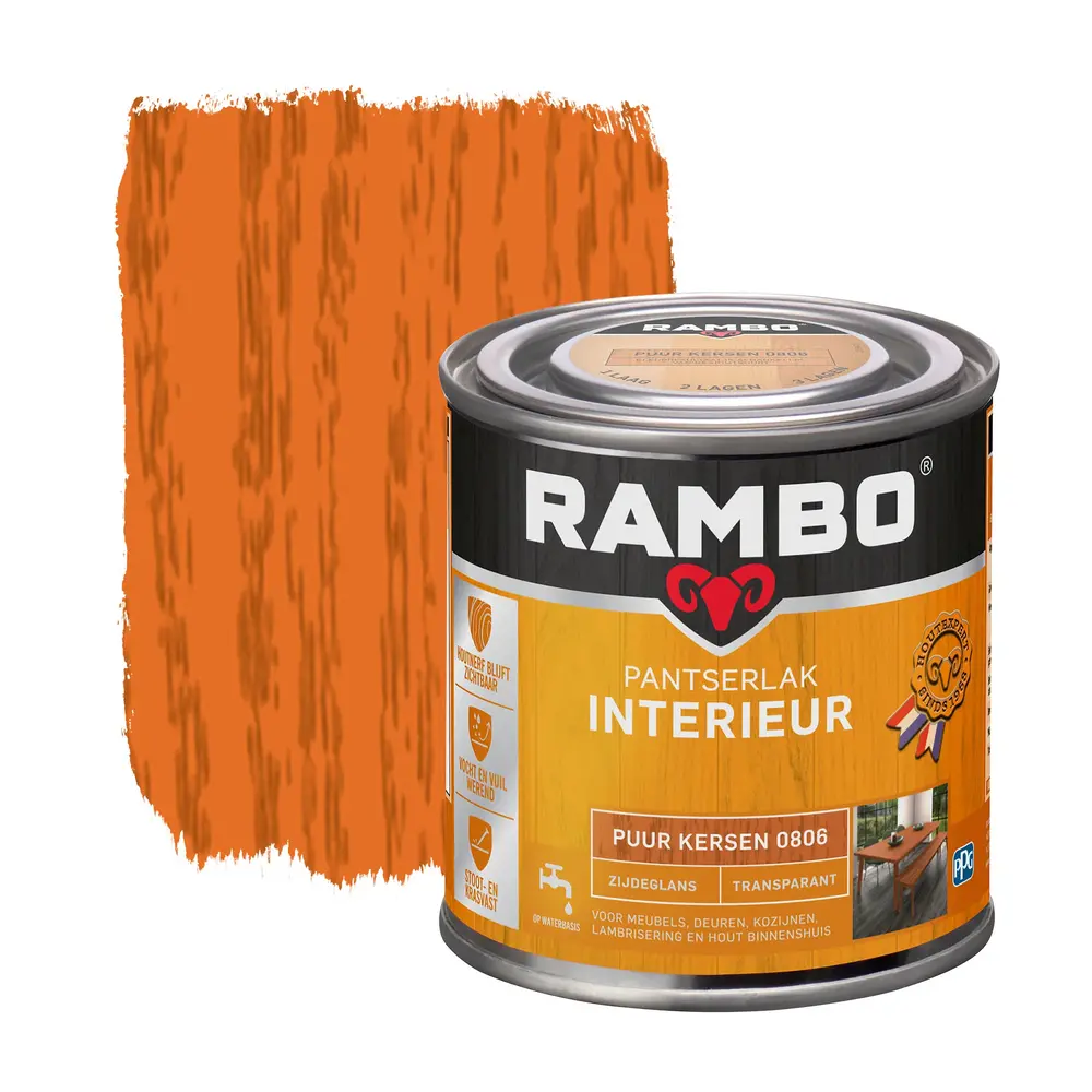 Rambo Pantserlak Interieur Transparant Zijdeglans Puur Kersen 0806 Rambo Pantserlak Interieur Transparant Zijdeglans Puur Kersen 0806