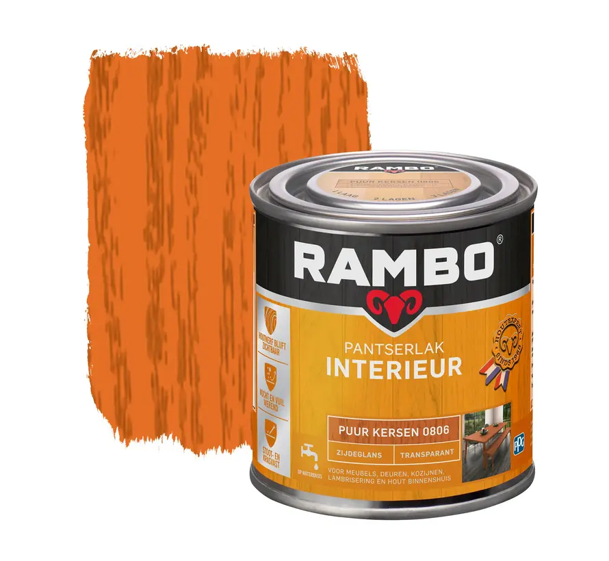 Rambo Pantserlak Interieur Transparant Zijdeglans Puur Kersen 0806 - 250 ML