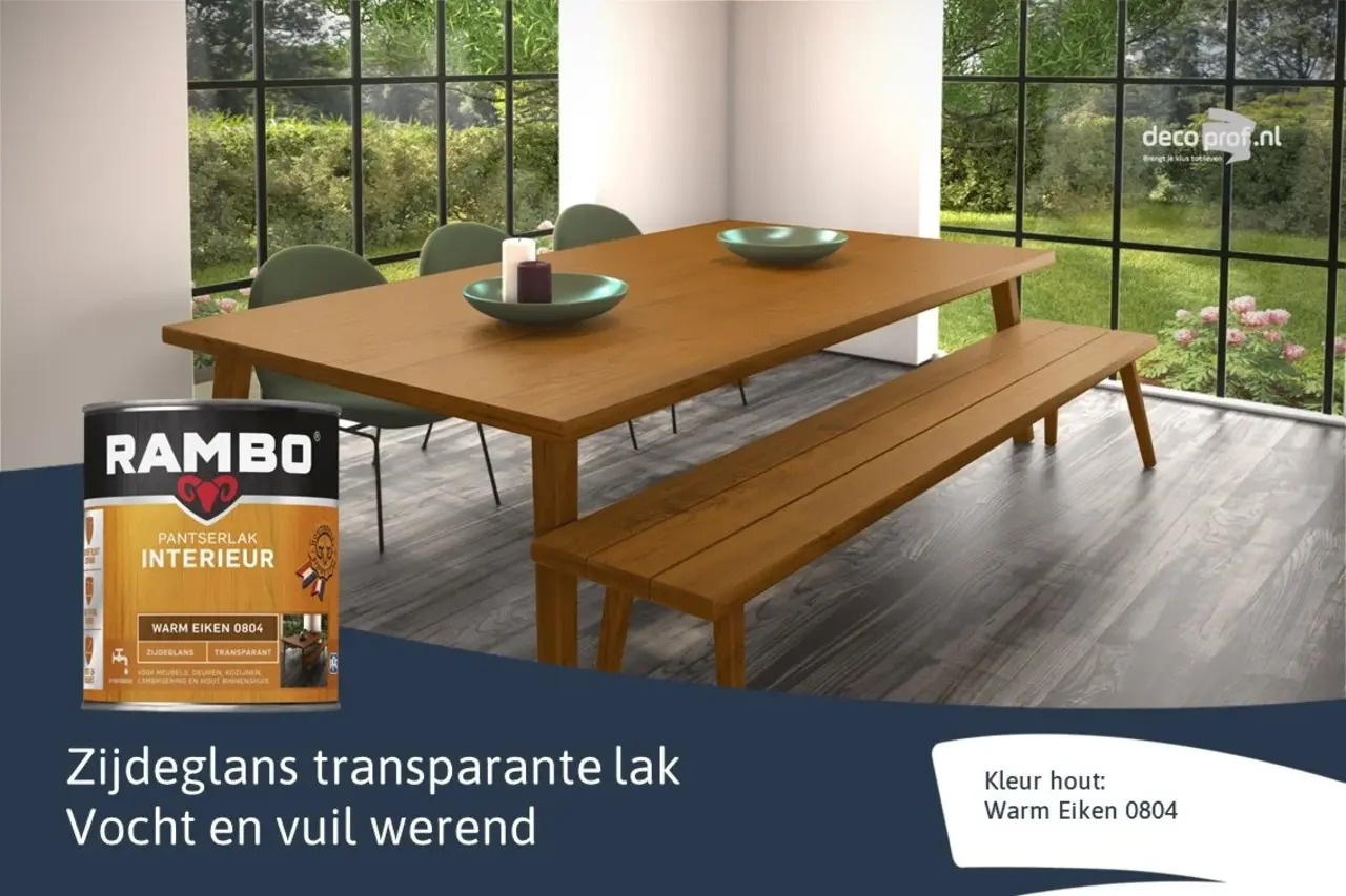 Rambo Pantserlak Interieur Transparant Zijdeglans Warm Eiken 0804 Rambo Pantserlak Interieur Transparant Zijdeglans Warm Eiken 0804