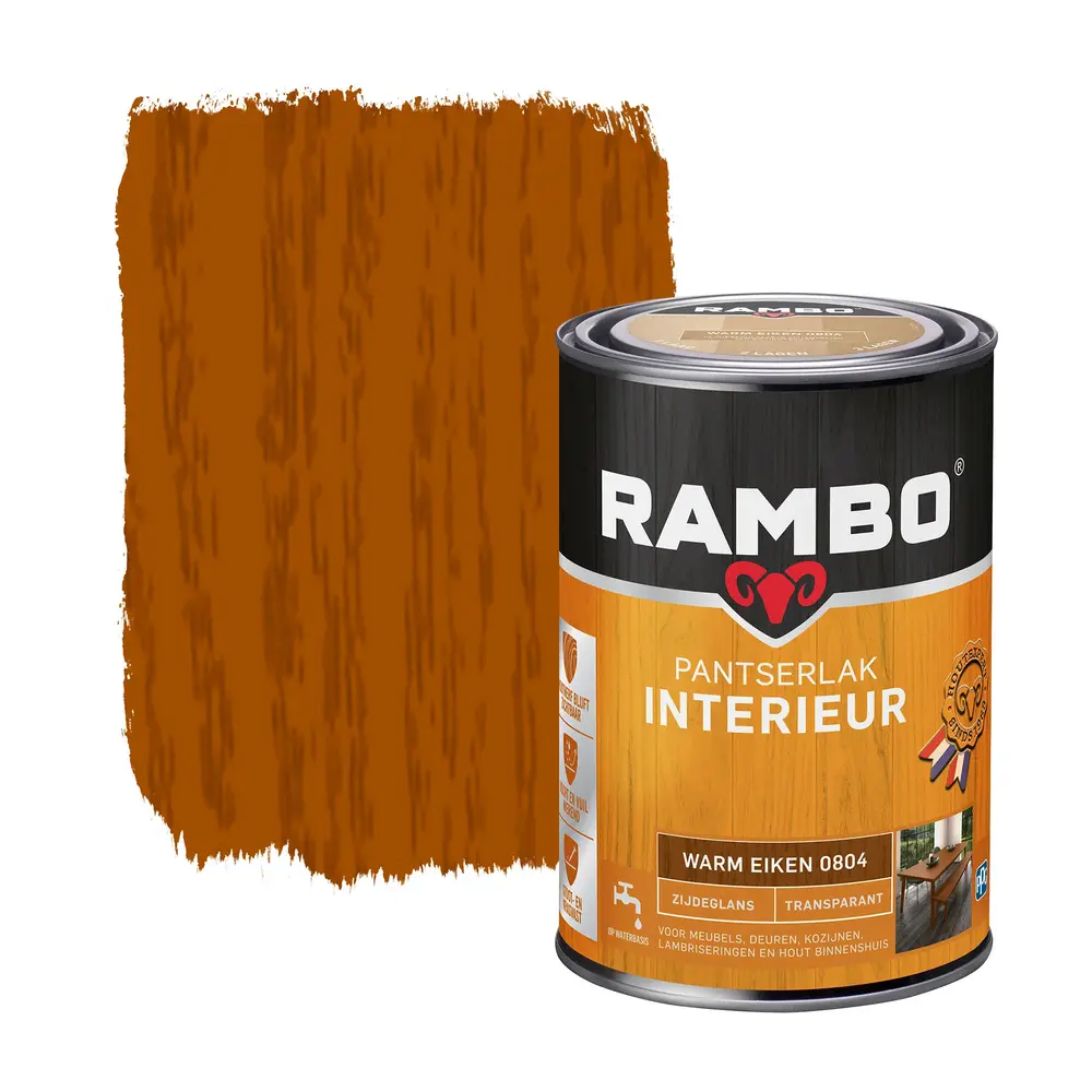 Rambo Pantserlak Interieur Transparant Zijdeglans Warm Eiken 0804 Rambo Pantserlak Interieur Transparant Zijdeglans Warm Eiken 0804