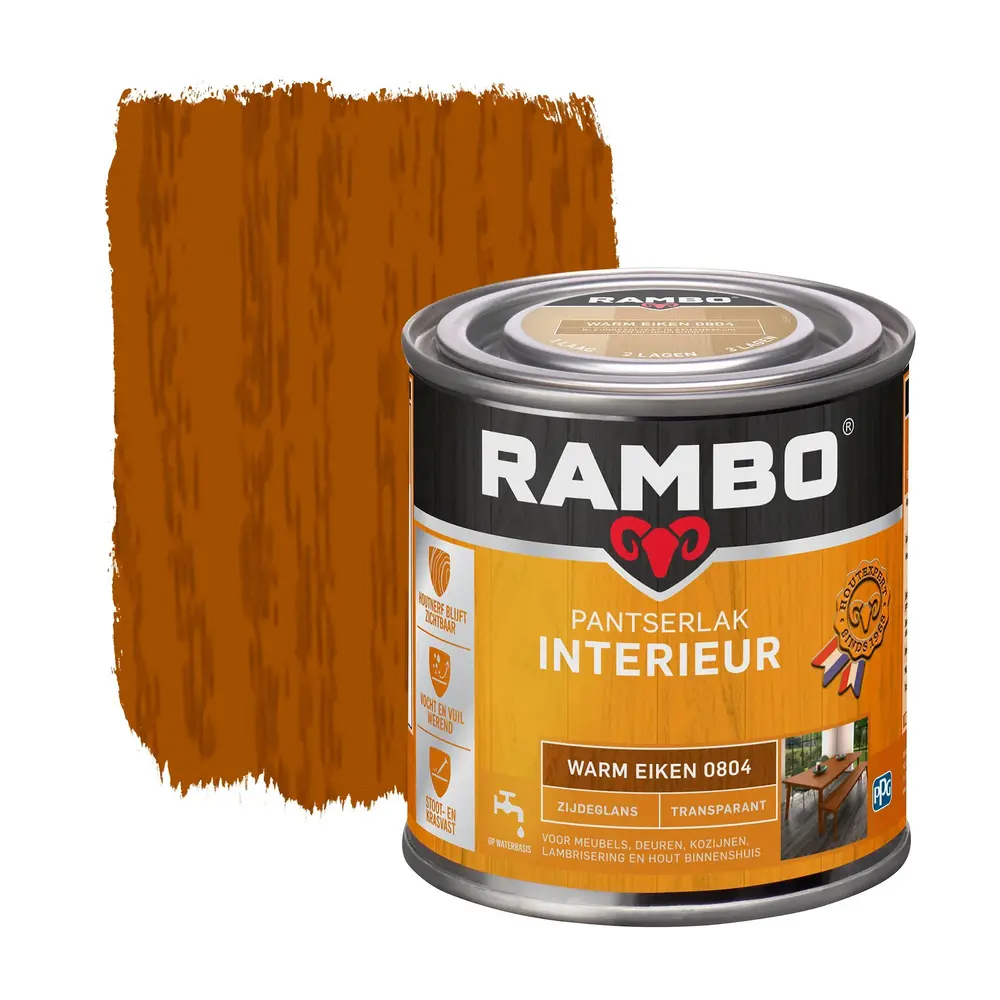 Rambo Pantserlak Interieur Transparant Zijdeglans Warm Eiken 0804 Rambo Pantserlak Interieur Transparant Zijdeglans Warm Eiken 0804