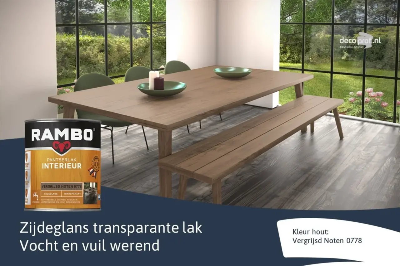 Rambo Pantserlak Interieur Transparant Zijdeglans Vergr.Noten 0778 Rambo Pantserlak Interieur Transparant Zijdeglans Vergr.Noten 0778