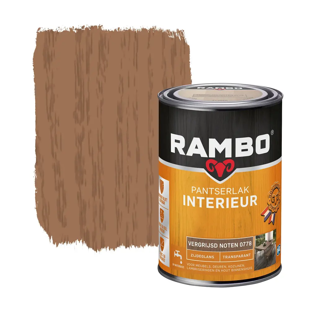 Rambo Pantserlak Interieur Transparant Zijdeglans Vergr.Noten 0778 Rambo Pantserlak Interieur Transparant Zijdeglans Vergr.Noten 0778