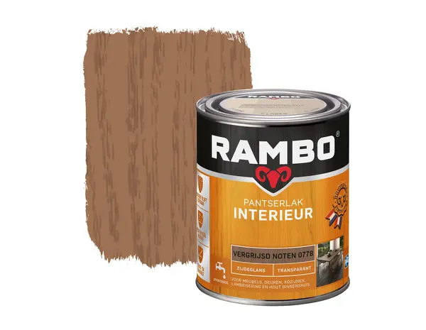 Rambo Pantserlak Interieur Transparant Zijdeglans Vergr.Noten 0778 Rambo Pantserlak Interieur Transparant Zijdeglans Vergr.Noten 0778
