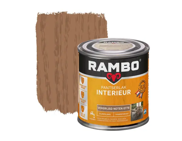 Rambo Pantserlak Interieur Transparant Zijdeglans Vergr.Noten 0778 Rambo Pantserlak Interieur Transparant Zijdeglans Vergr.Noten 0778