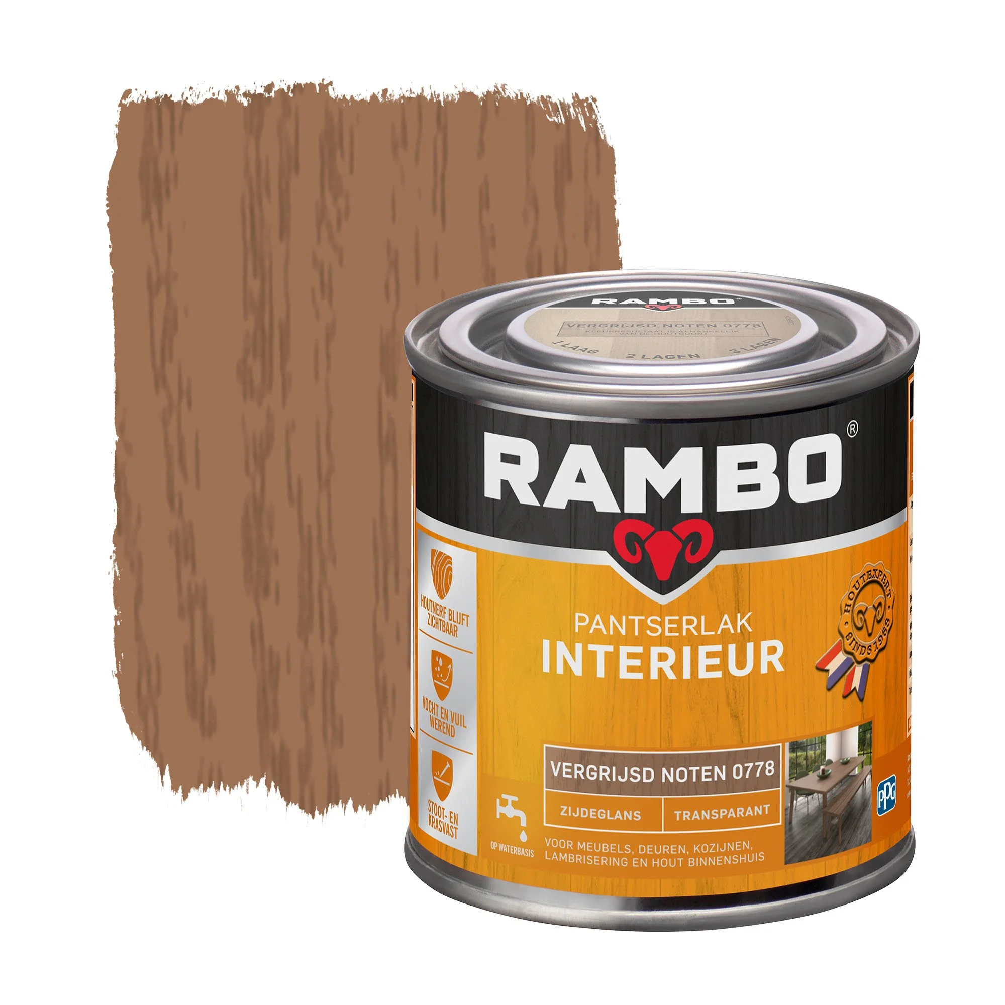 Pantserlak Interieur Transparant Zijdeglans Vergr.Noten 0778 | 250 ML