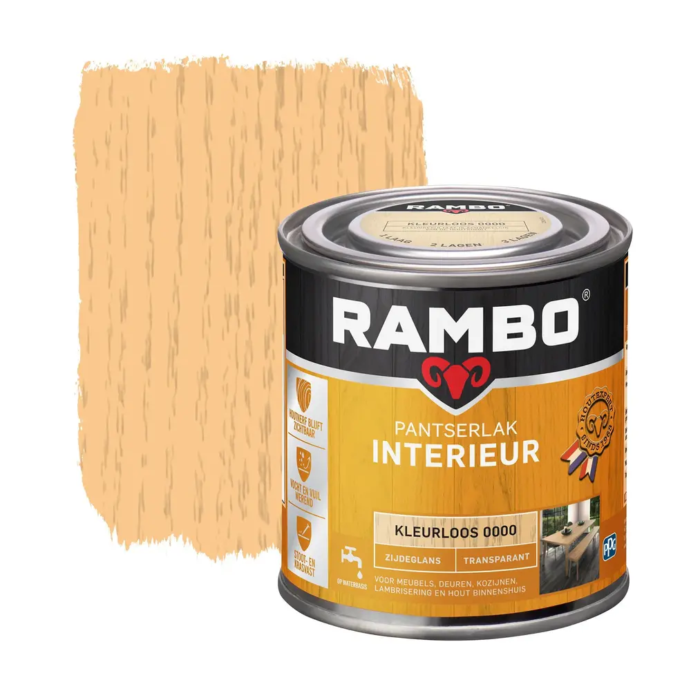 Rambo Pantserlak Interieur Transparant Zijdeglans Rambo Pantserlak Interieur Transparant Zijdeglans