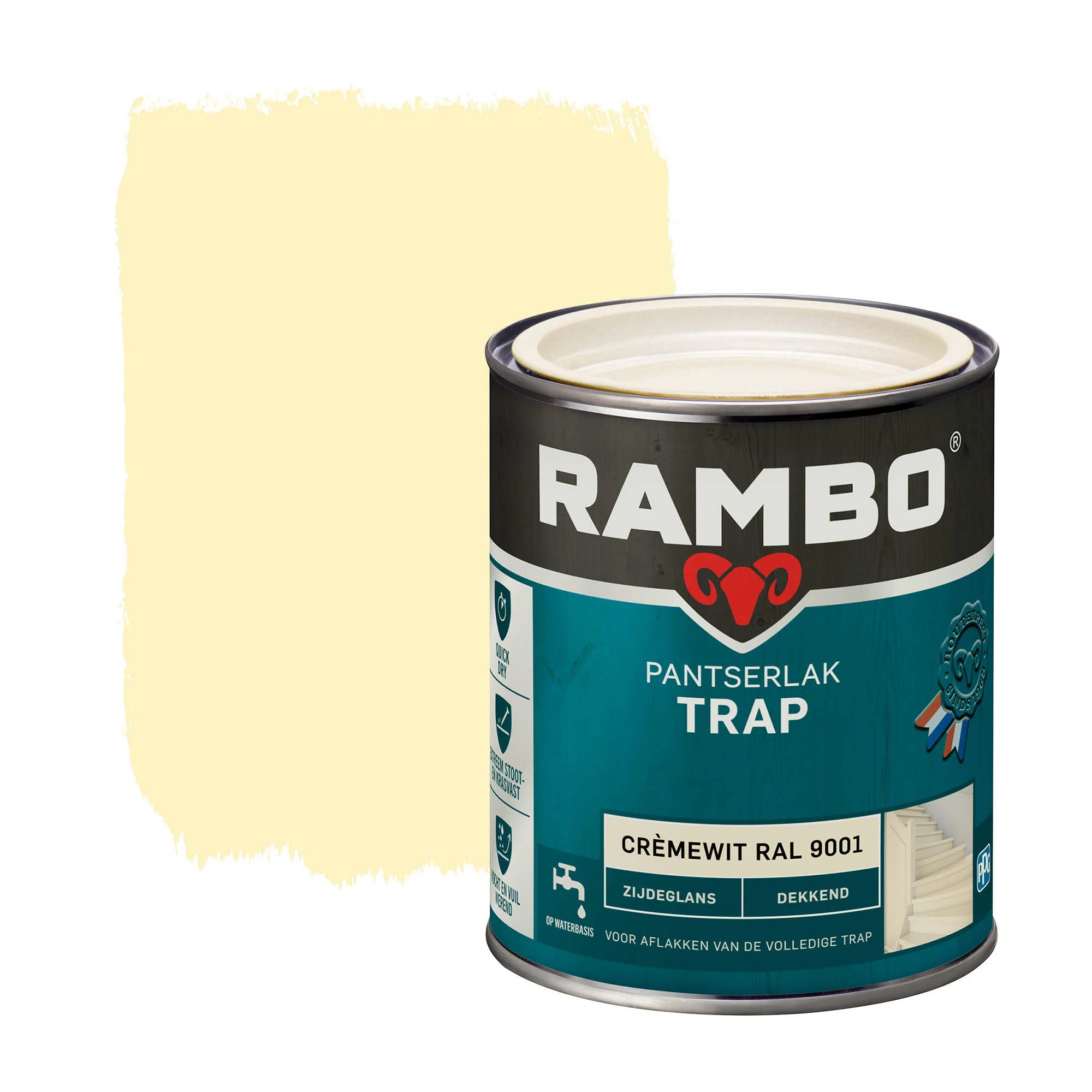 Rambo pantserlak trap dekkend zijdeglans cremewit 750 ml