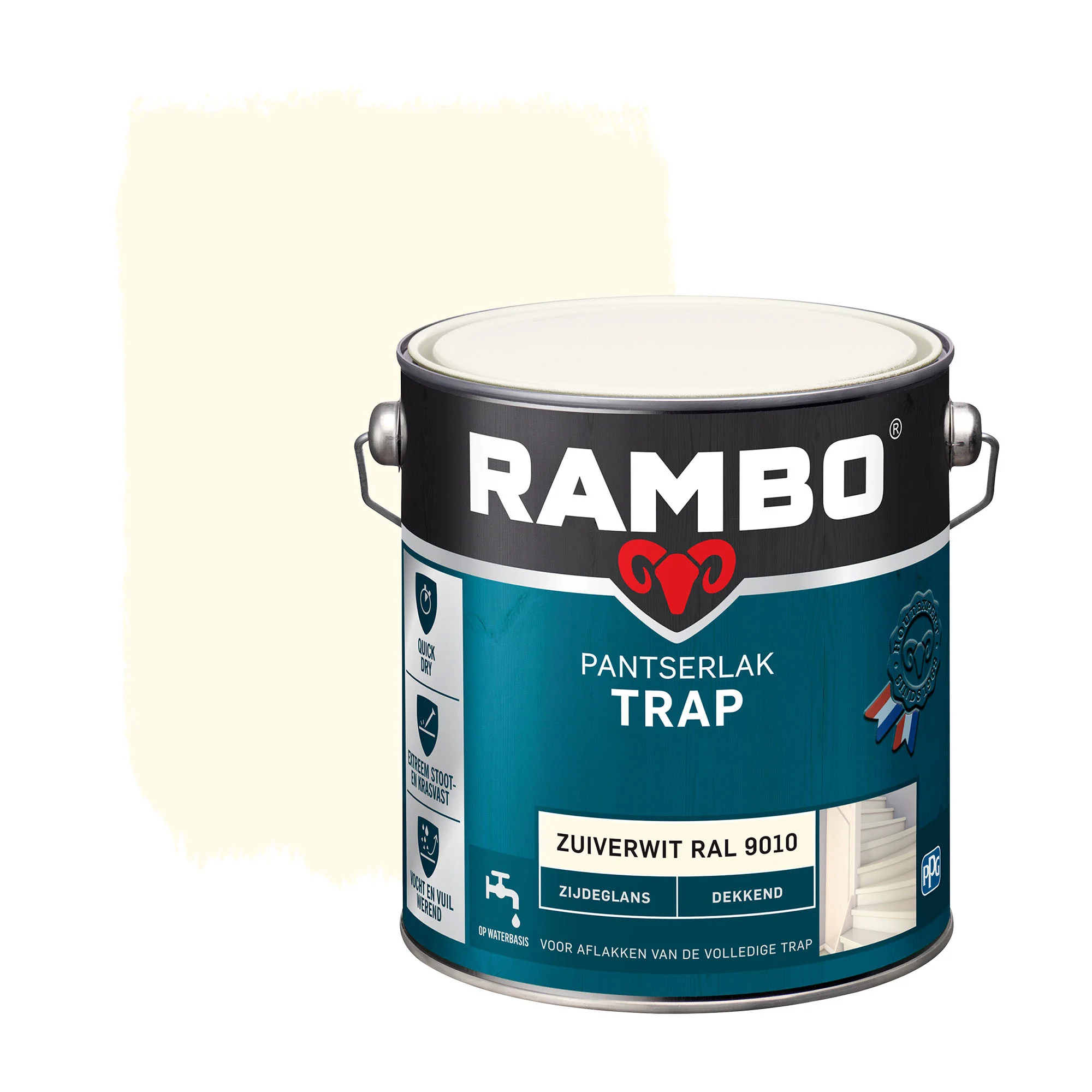 Pantserlak Trap Dekkend Zijdeglans RAL9010 | 2,5 LTR