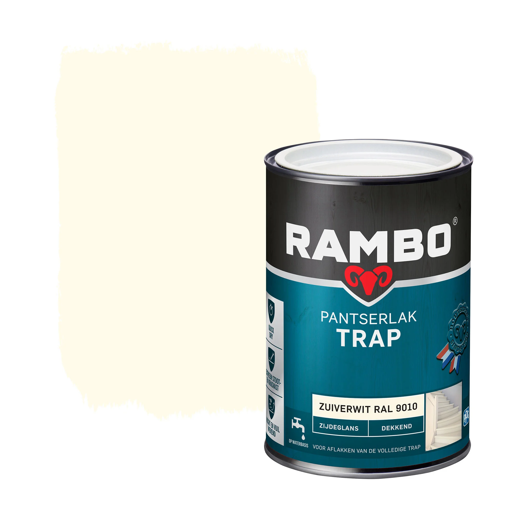 Pantserlak Trap Dekkend Zijdeglans RAL9010 | 1,25 LTR