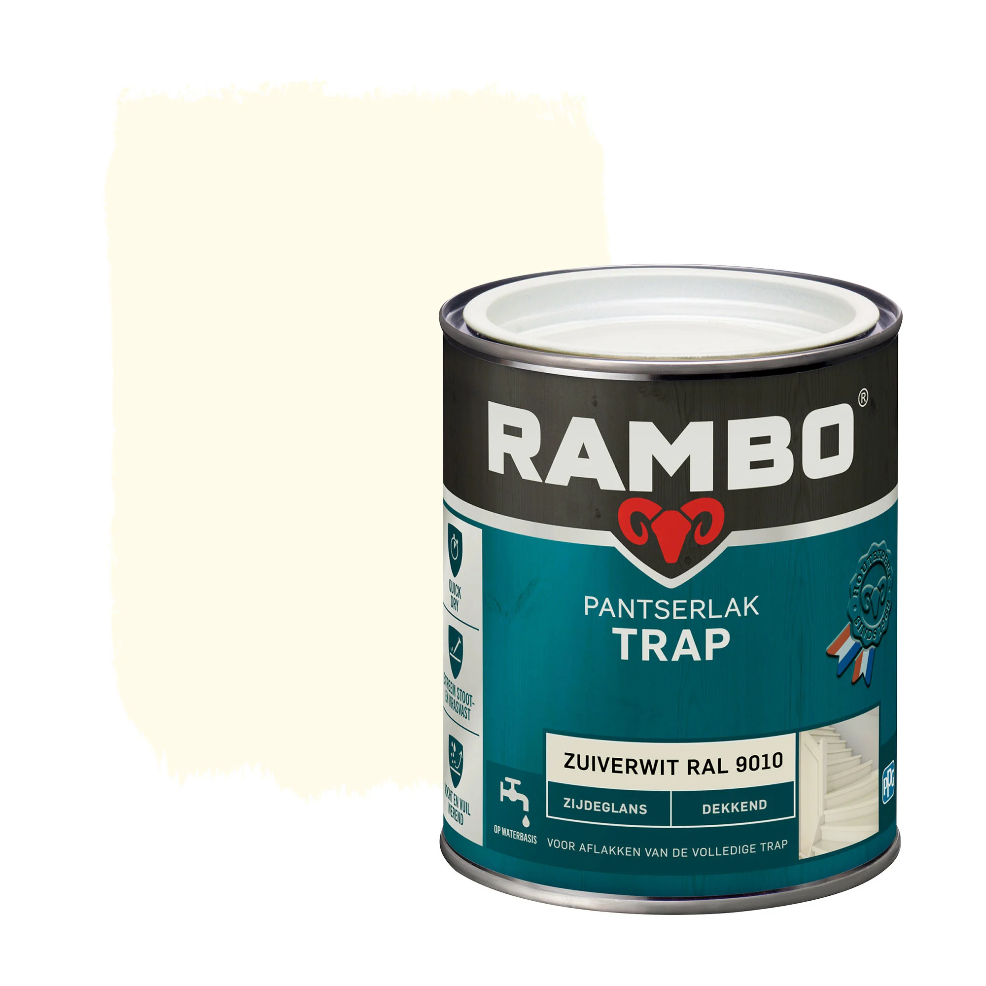 Rambo pantserlak trap dekkend zijdeglans zuiverwit 750 ml