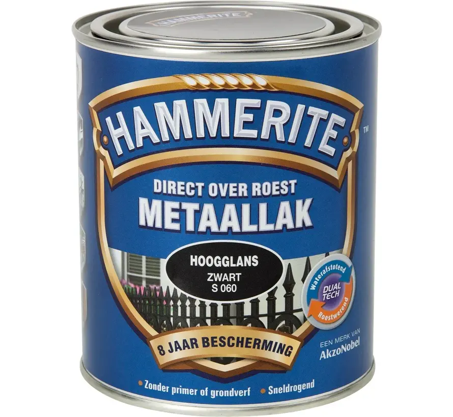 Hammerite Metaallak Hoogglans Zwart S060 - 250 ML