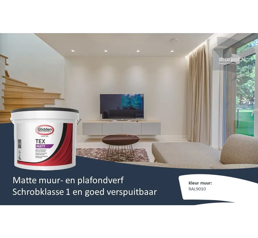 Glidden Tex Matt | Matte Muurverf en Plafondverf - 5 LTR 