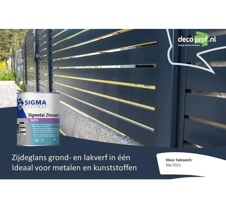 Sigma Sigmetal Zinccoat 3-in-1 Satin | Zijdeglans Grondverf en Lakverf Buiten - 1 LTR 