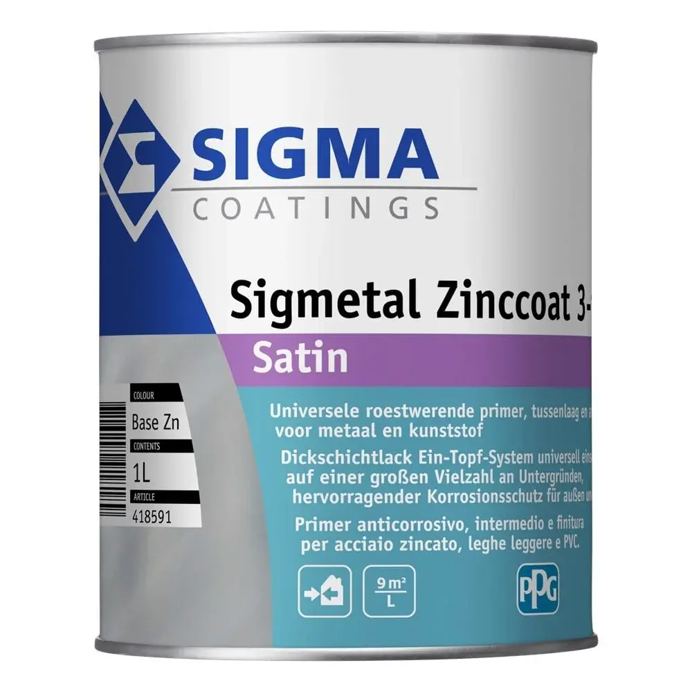 Sigma Sigmetal Zinccoat 3-in-1 Satin | Zijdeglans Grondverf en Lakverf Buiten Sigma Sigmetal Zinccoat 3-in-1 Satin | Zijdeglans Grondverf en Lakverf Buiten