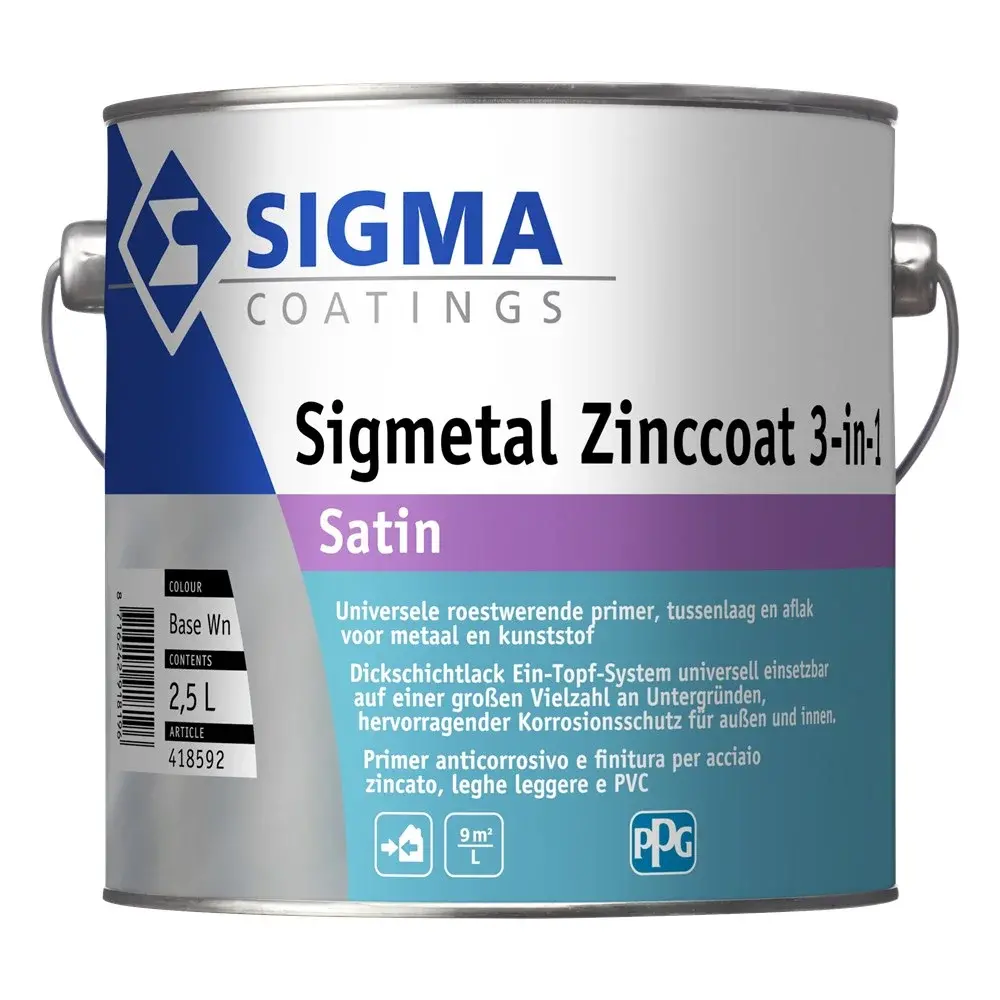 Sigma Sigmetal Zinccoat 3-in-1 Satin | Zijdeglans Grondverf en Lakverf Buiten Sigma Sigmetal Zinccoat 3-in-1 Satin | Zijdeglans Grondverf en Lakverf Buiten