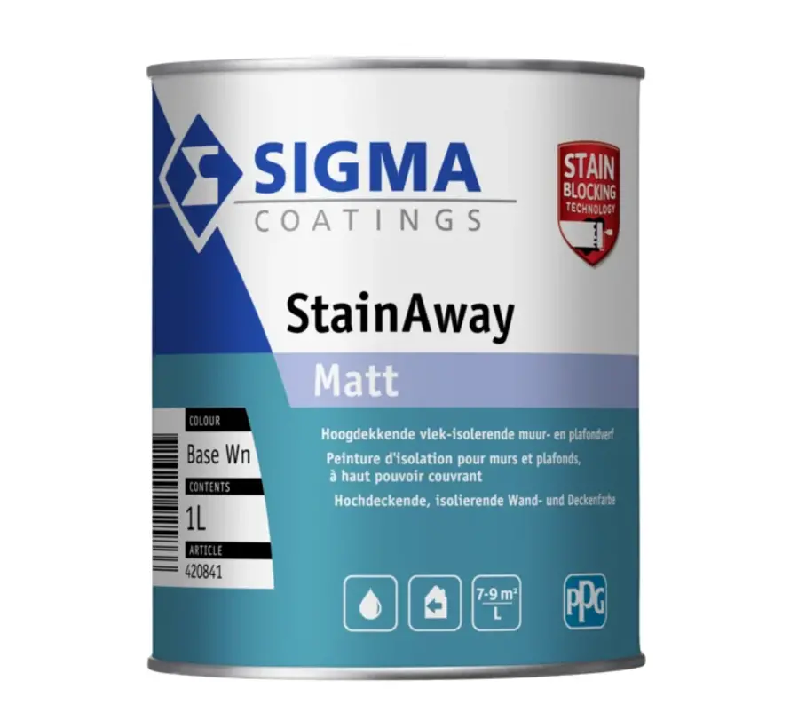 Sigma Stainaway Matt | Isolerende Muurverf en Plafondverf - 1 LTR 