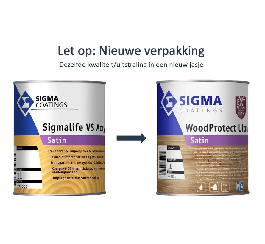 Sigma Sigmalife VS Acryl Satin | Transparante Zijdeglans Beits - 1 LTR 