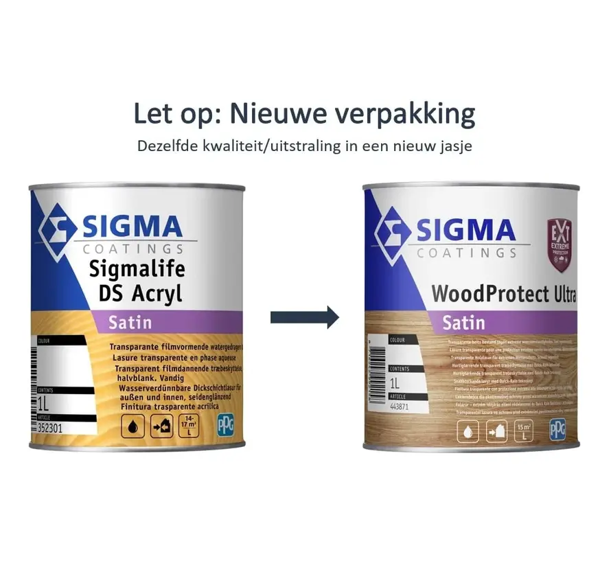 Sigma Sigmalife DS Acryl Satin | Transparante Zijdeglans Beits - 1 LTR 