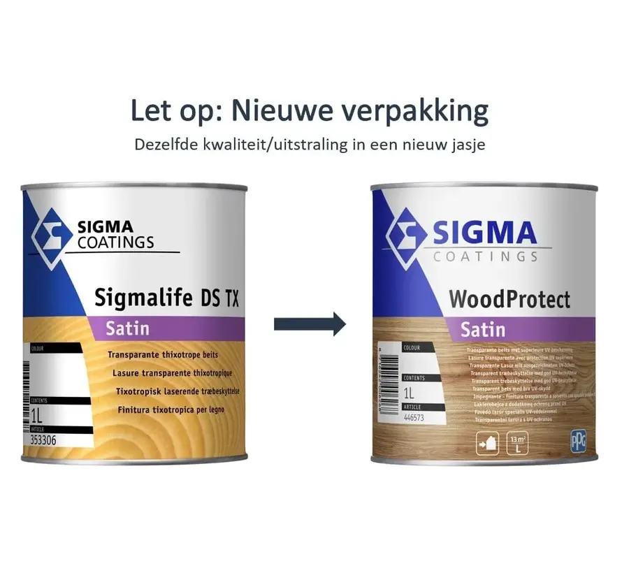 Sigma Sigmalife DS TX Satin | Transparante Zijdeglans Beits - 1 LTR 