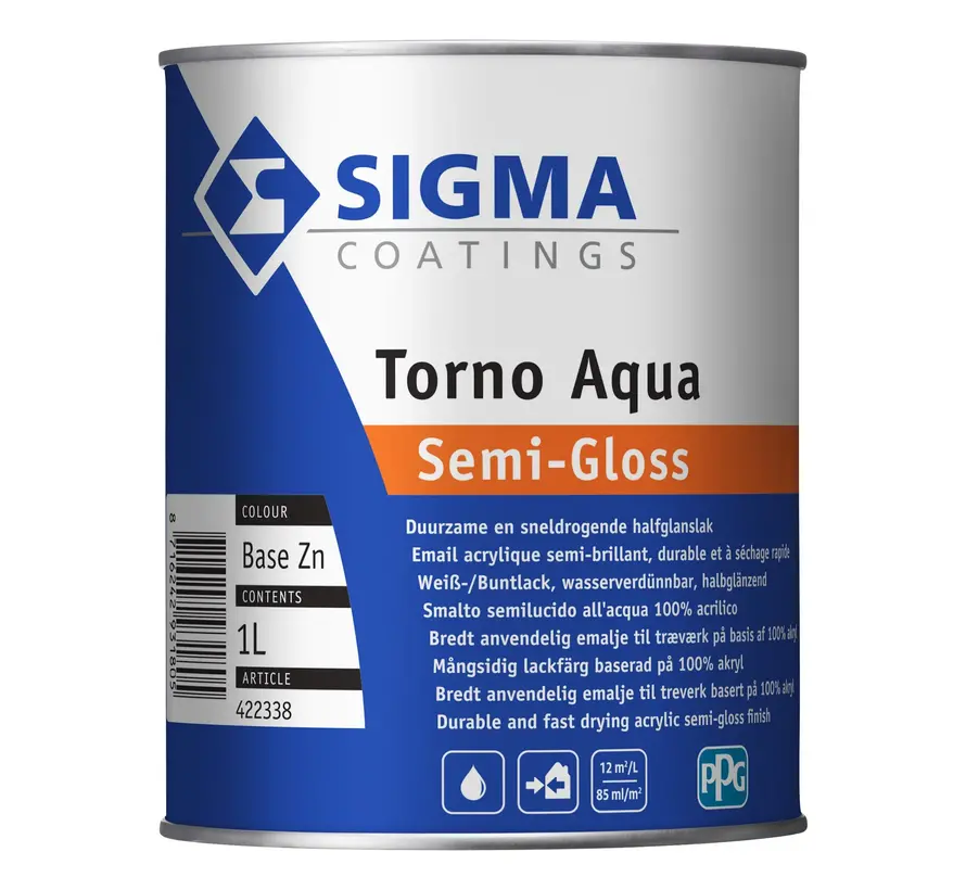 Sigma Torno Aqua Semi-Gloss | Halfglans Lakverf Binnen & Buiten - 1 LTR 