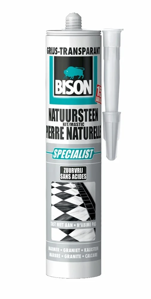 Bison natuursteenkit transparant-grijs koker 300 ml