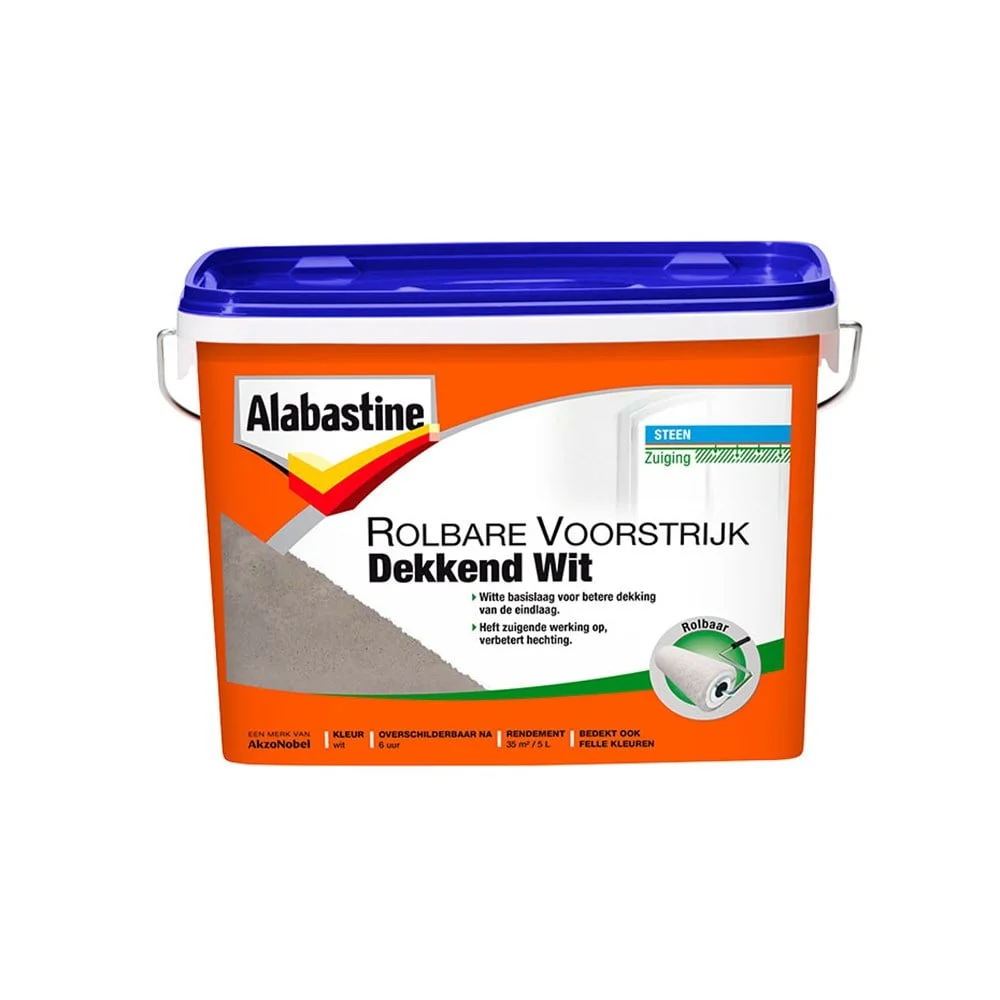 Alabastine Rolbare Voorstrijk Sneldrogend - Dekkend Wit - 5L