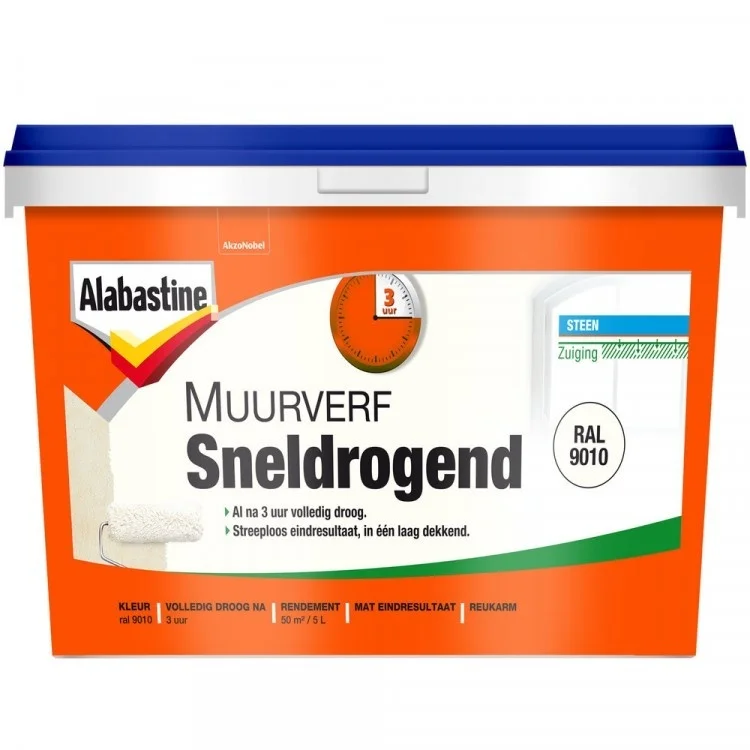 Muurverf Sneldrogend | 5 LTR | RAL9010
