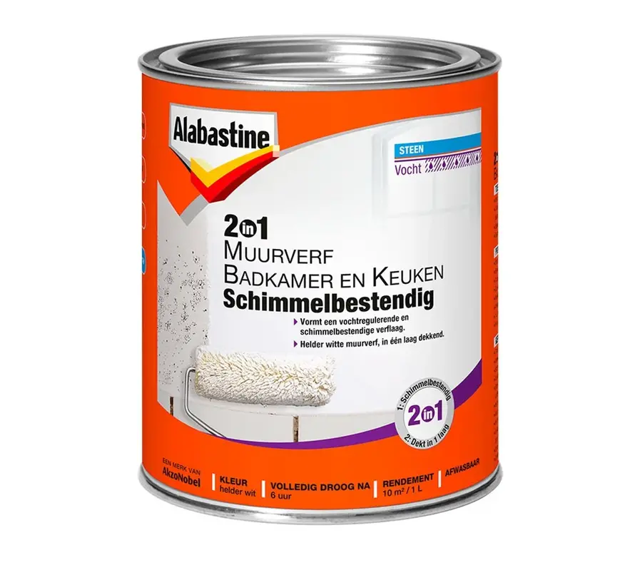 Alabastine 2in1 Muurverf Badkamer En Keuken - 1 LTR 