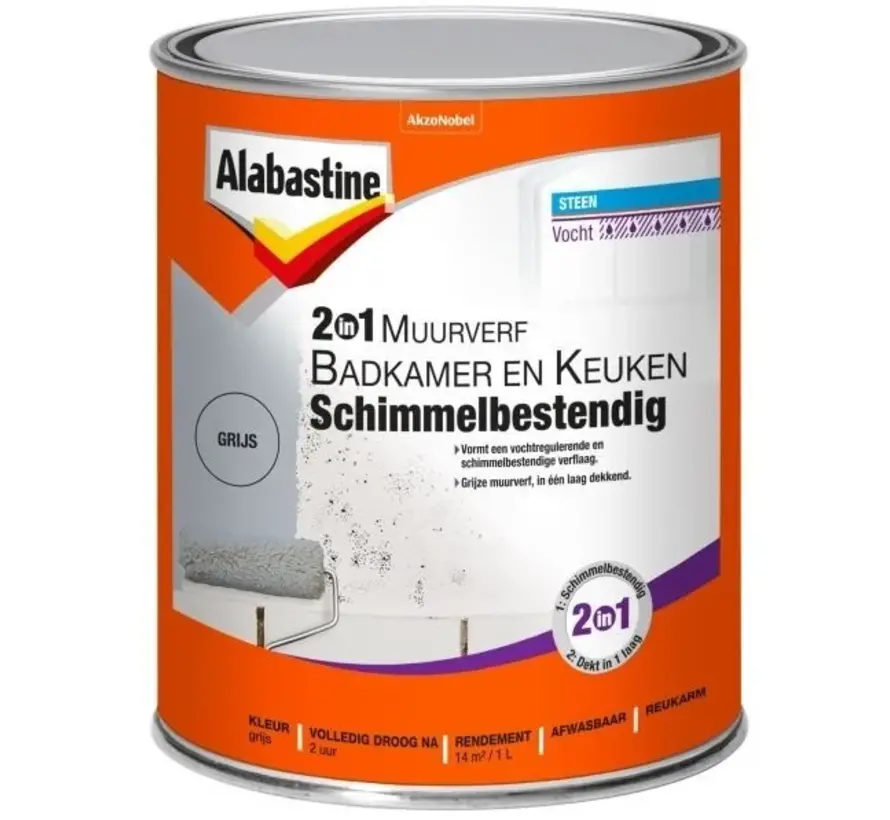 Alabastine 2in1 Muurverf Badkamer En Keuken - 1 LTR 