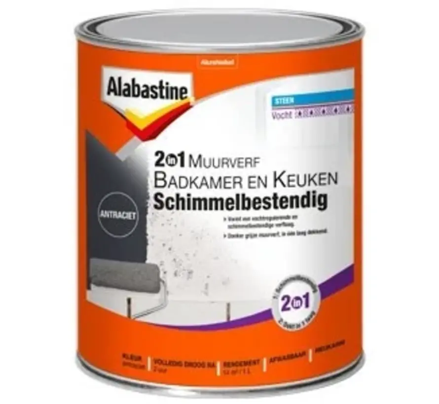 Alabastine 2in1 Muurverf Badkamer En Keuken - 1 LTR 