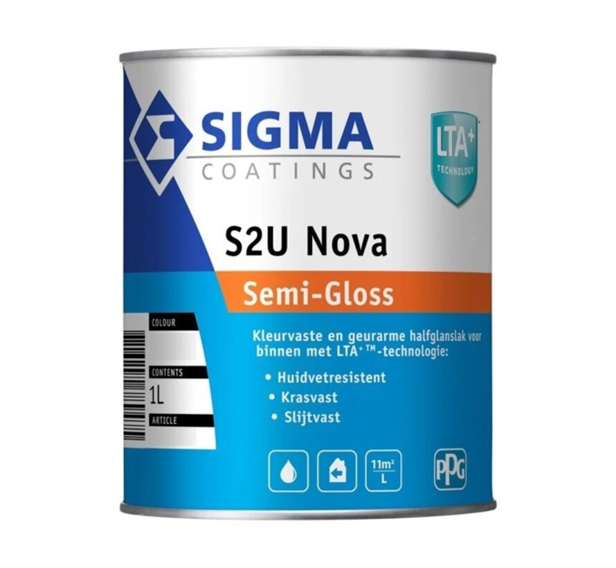 Sigma S2U Nova Semi-Gloss | Halfglans Lakverf Binnen - 1 LTR 