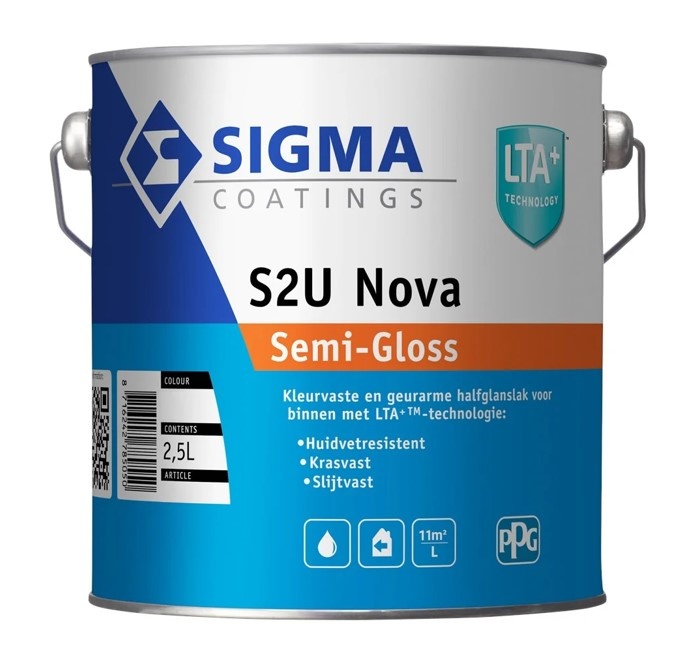 S2U Nova Semi|Gloss | Halfglans Lakverf Binnen | 2,5 LTR | Wit