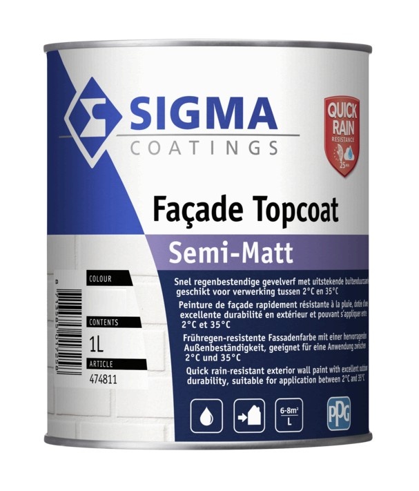 Facade Topcoat Semi|Matt | Zijdematte Gevelverf | 1 LTR | Wit