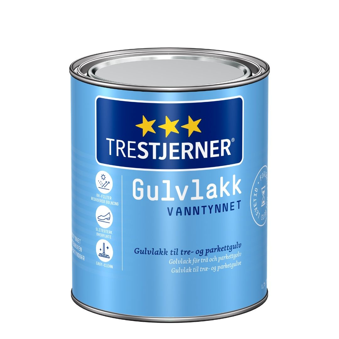 Trestjerner Gulvlakk Silkematt Waterborne | Zijdematte Blanke Lak | 750 ML | Kleurloos