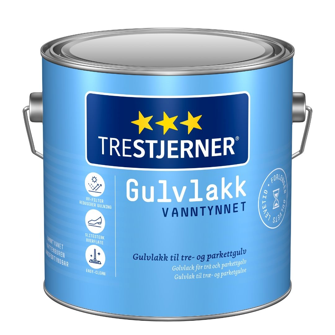 Trestjerner Gulvlakk Halvblank Waterborne | Zijdeglans Blanke Lak | 3 LTR | Kleurloos
