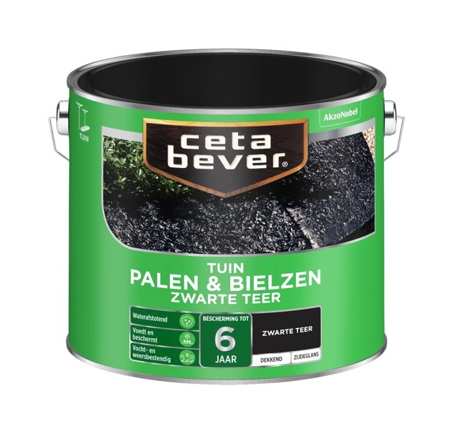 Cetabever palen & bielzen zwarte teer dekkend zijdeglans 25 L