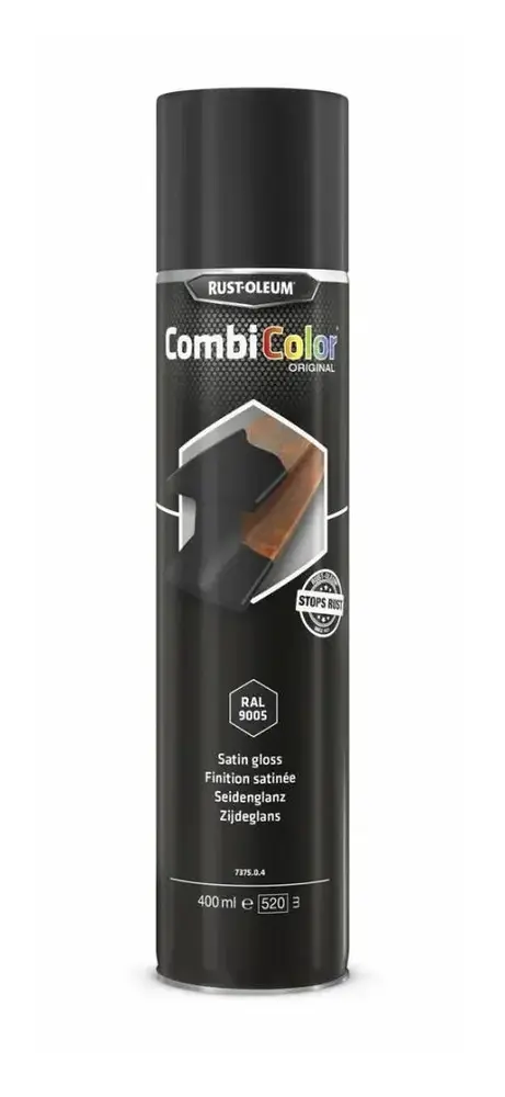 Rust-Oleum Combicolor 7375 Zijdeglans Zwart RAL9005 Spuitbus Rust-Oleum Combicolor 7375 Zijdeglans Zwart RAL9005 Spuitbus