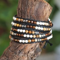 Wrap armband Cinco bruin wit Wrap armband Cinco bruin wit