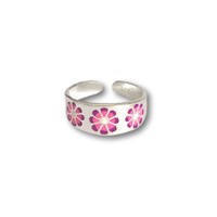 Zilveren teenring pink Flowers Zilveren teenring pink Flowers