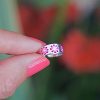 Zilveren teenring pink Flowers Zilveren teenring pink Flowers
