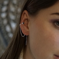 Zilveren earcuff threader black star Zilveren earcuff threader black star